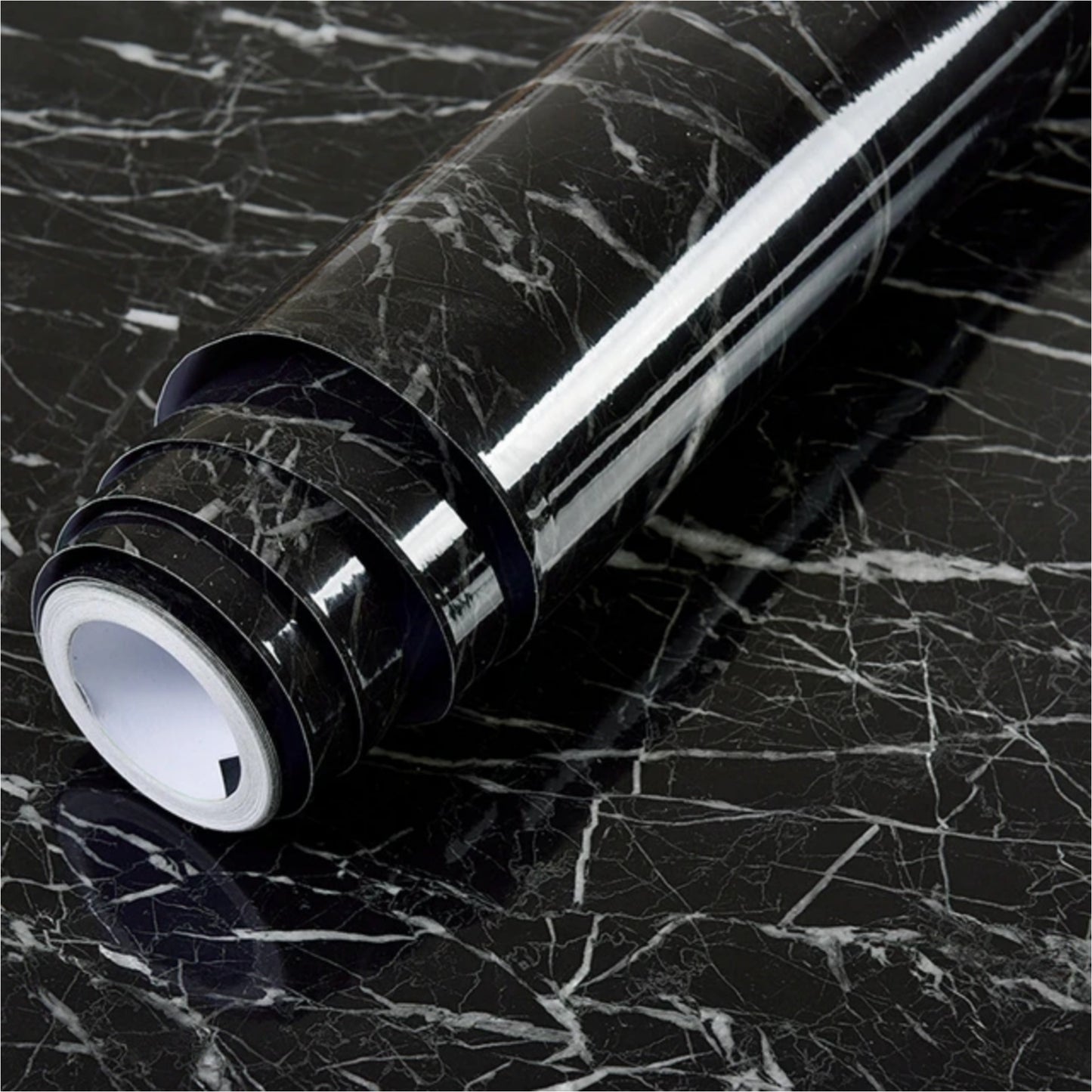 60cm × 200cm Self Adhesive Black / White Marble Sheet for Kitchen - Anti Oil and Heat Resistant Wallpaper