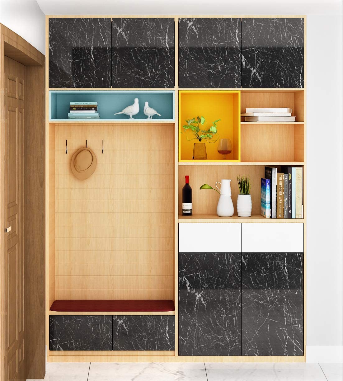 60cm × 200cm Self Adhesive Black / White Marble Sheet for Kitchen - Anti Oil and Heat Resistant Wallpaper