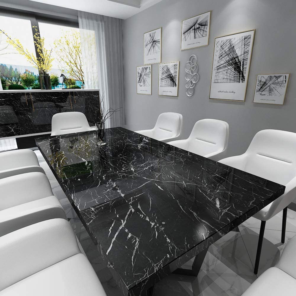 60cm × 200cm Self Adhesive Black / White Marble Sheet for Kitchen - Anti Oil and Heat Resistant Wallpaper